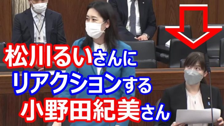 松川るい議員の質疑にリアクションする小野田紀美議員（2022年12月6日参議院外交防衛委員会）