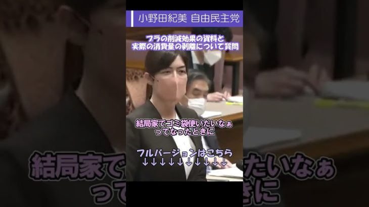 【小野田紀美 自民党】プラスチックの削減効果の資料と実際の消費量の剥離について質問【国会中継切り抜き】#short