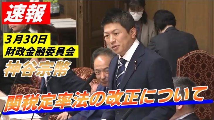 【速報】3月30日 財政金融委員会　関税定率法の改定について【参政党・神谷宗幣】