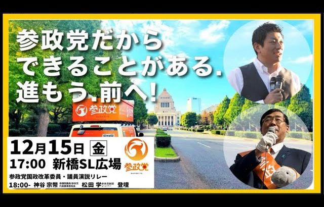 【参政党】新橋駅前街頭演説/神谷宗幣＆松田学と国政改革委員と議員(2023.12.15)