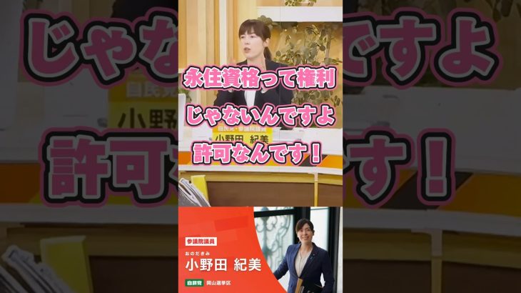 【小野田紀美】永住権は権利ではないんです❗️ルールを守っている外国人が損をしないように❗️#小野田紀美 #shorts  #永住  #国籍