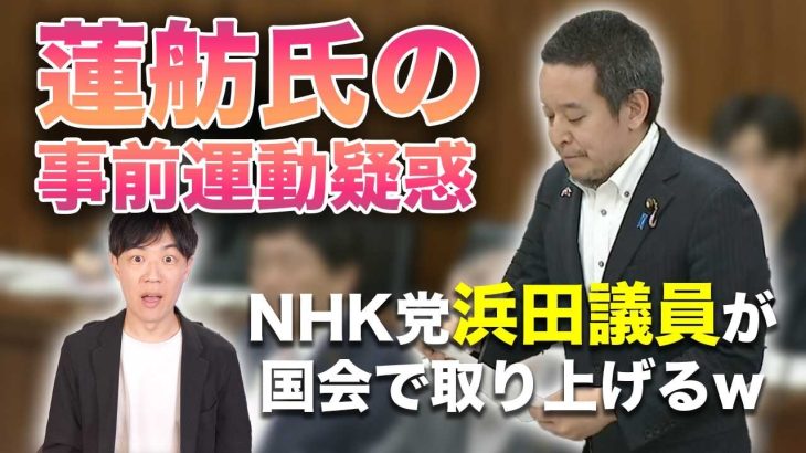 蓮舫氏の事前運動疑惑をNHK党の浜田聡議員が国会で取り上げてしまうwww【東京都知事選公職選挙法疑惑】