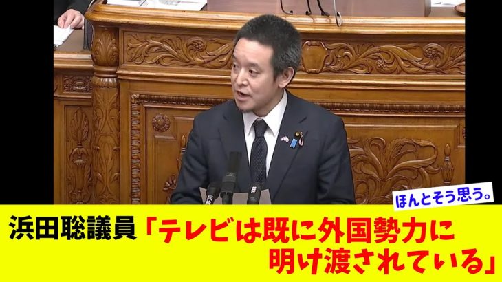 【衝撃】浜田議員「テレビはもう外国勢力に乗っ取られてる」