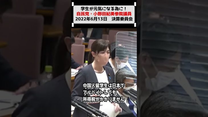 【学生を応援！】学生は日本の宝！決算委員会　自民党・小野田紀美参院議員の発言　2022年6月13日　#shorts